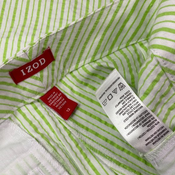 Izod Green and White Bermuda Shorts Tailored Cotton Blend - Picture 3 of 3